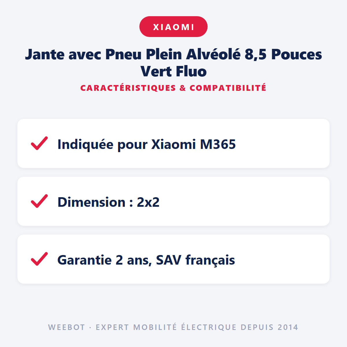 Jante avec Pneu Plein Alvéolé 8,5 Pouces Vert Fluo : caractéristiques et compatibilité