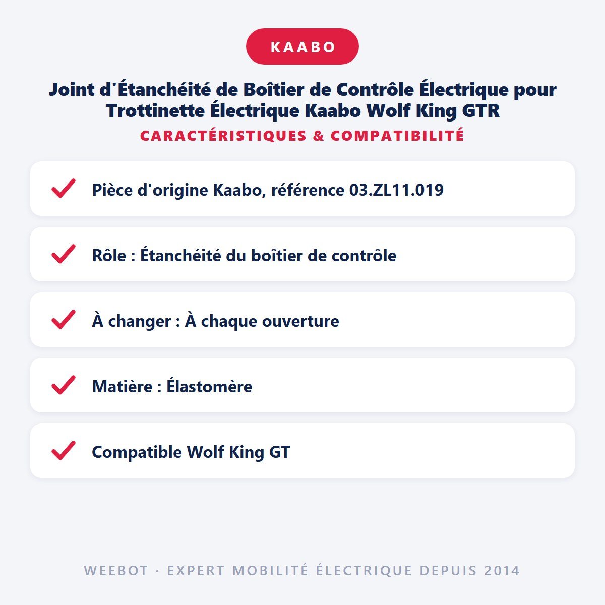 Joint d'Étanchéité de Boîtier de Contrôle Électrique pour Trottinette Électrique Kaabo Wolf King GTR - Weebot