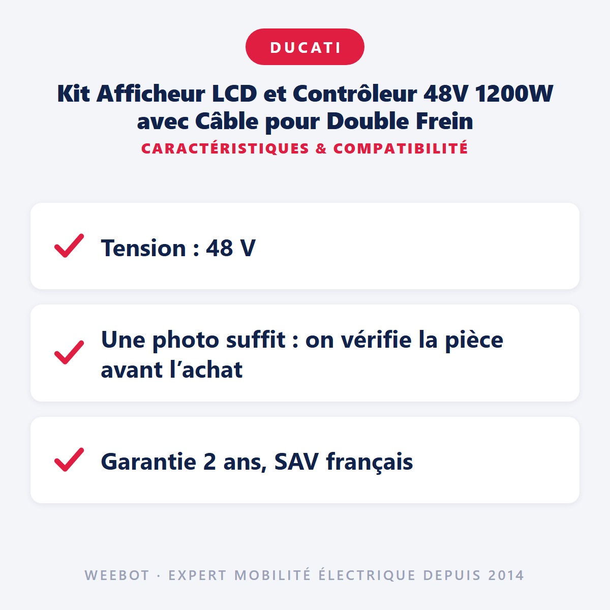 Kit Afficheur LCD et Contrôleur 48V 1200W avec Câble pour Double Frein : caractéristiques et compatibilité