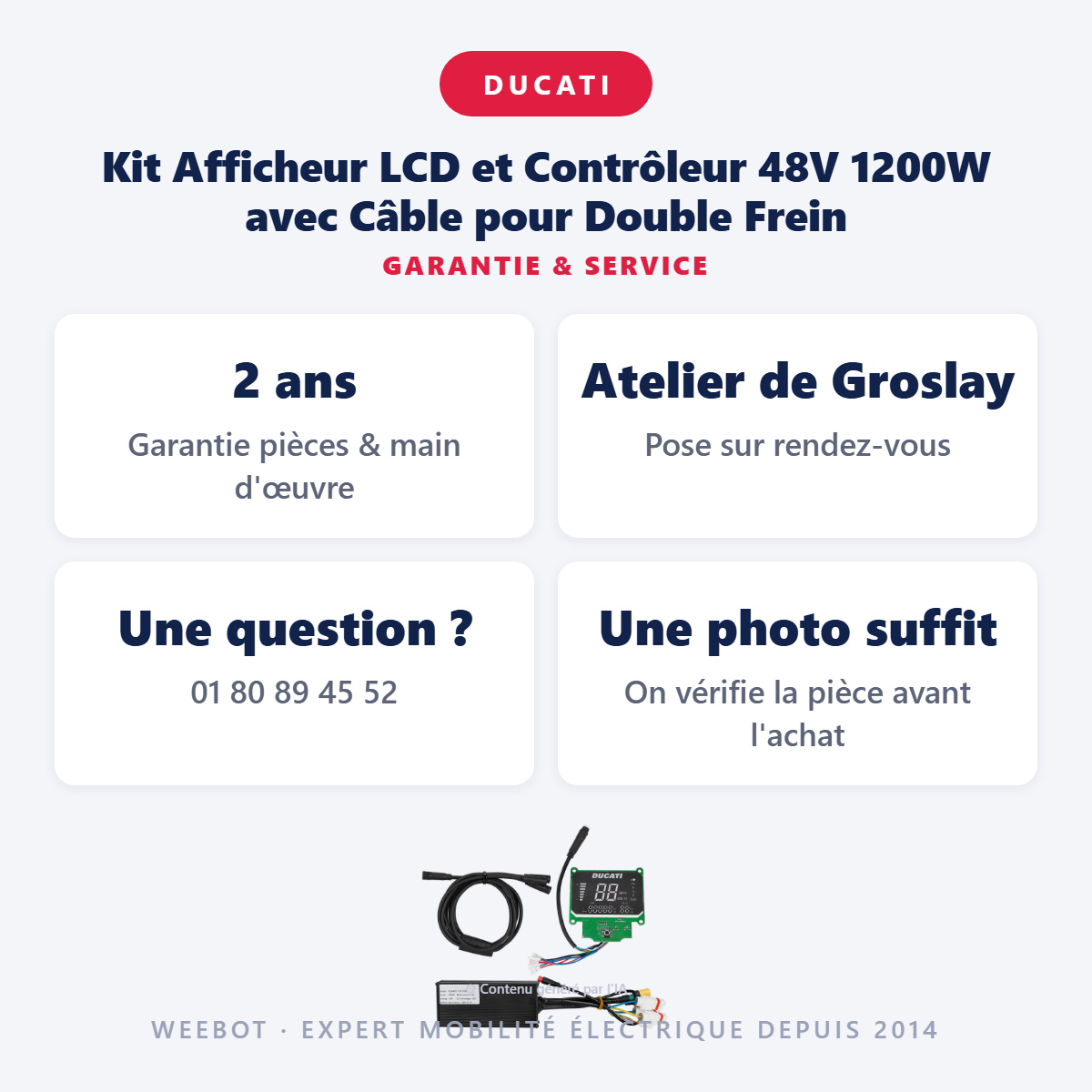 Kit Afficheur LCD et Contrôleur 48V 1200W avec Câble pour Double Frein : garantie 2 ans et service après-vente