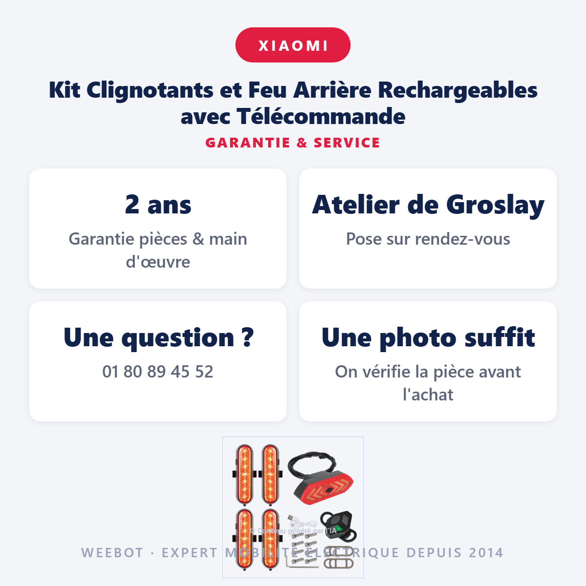 Kit Clignotants et Feu Arrière Rechargeables avec Télécommande : garantie 2 ans et service après-vente