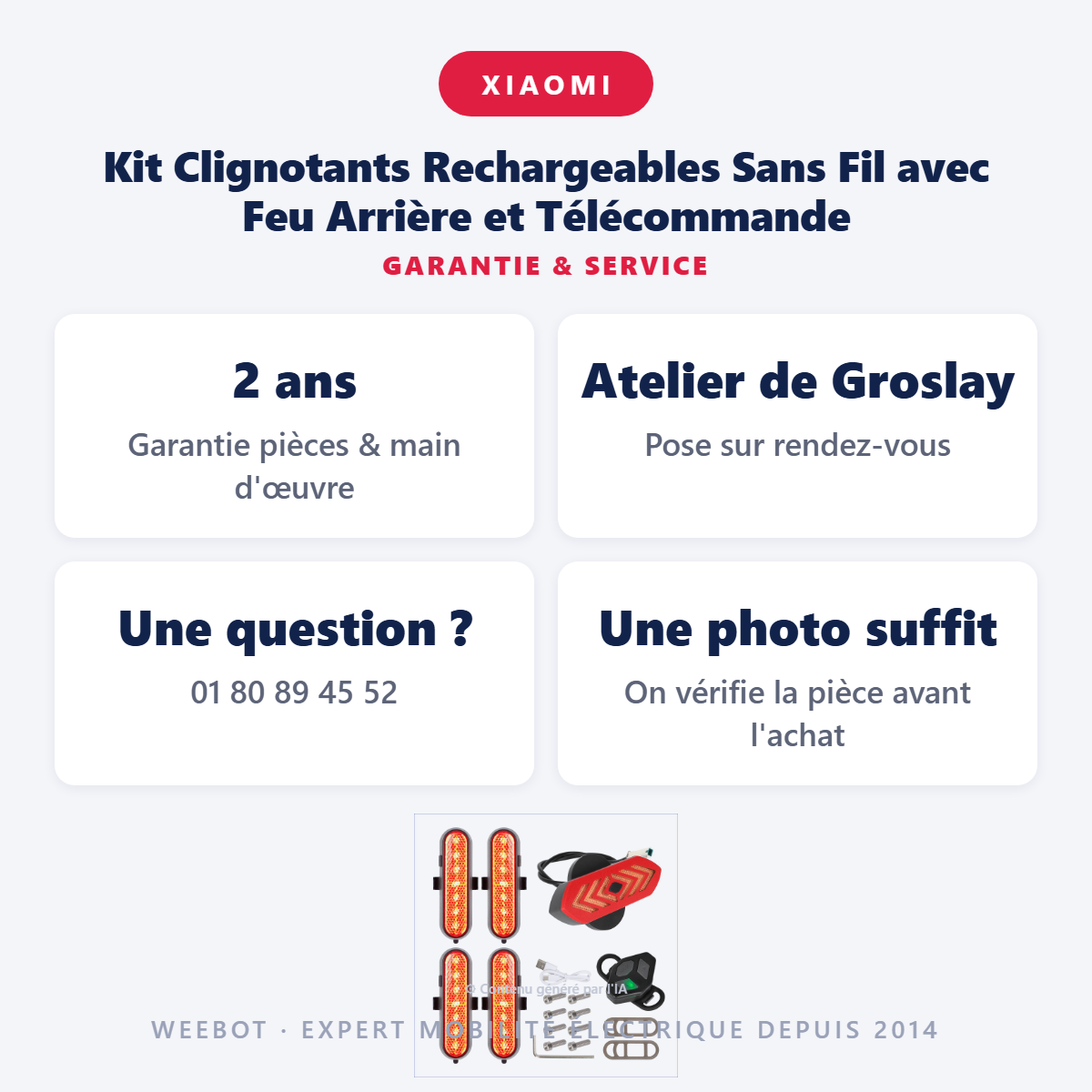 Kit Clignotants Rechargeables Sans Fil avec Feu Arrière et Télécommande : garantie 2 ans et service après-vente