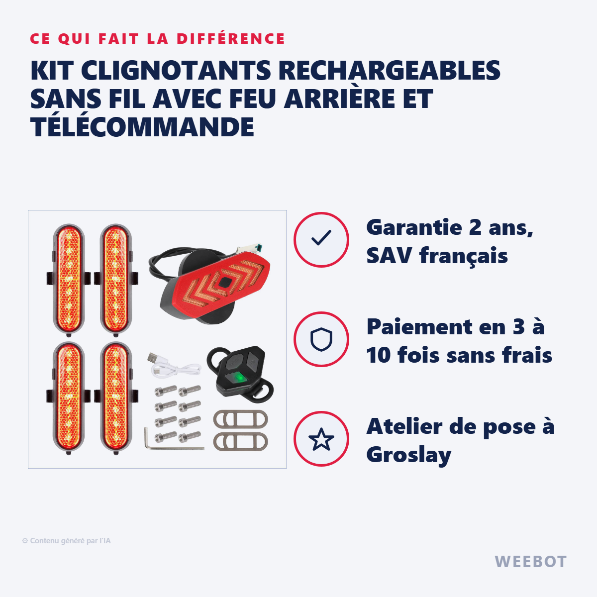 Kit Clignotants Rechargeables Sans Fil avec Feu Arrière et Télécommande : les points forts