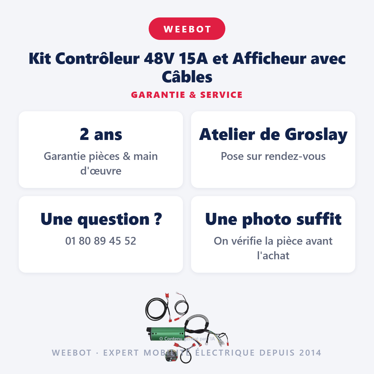 Kit Contrôleur 48V 15A et Afficheur avec Câbles : garantie 2 ans et service après-vente