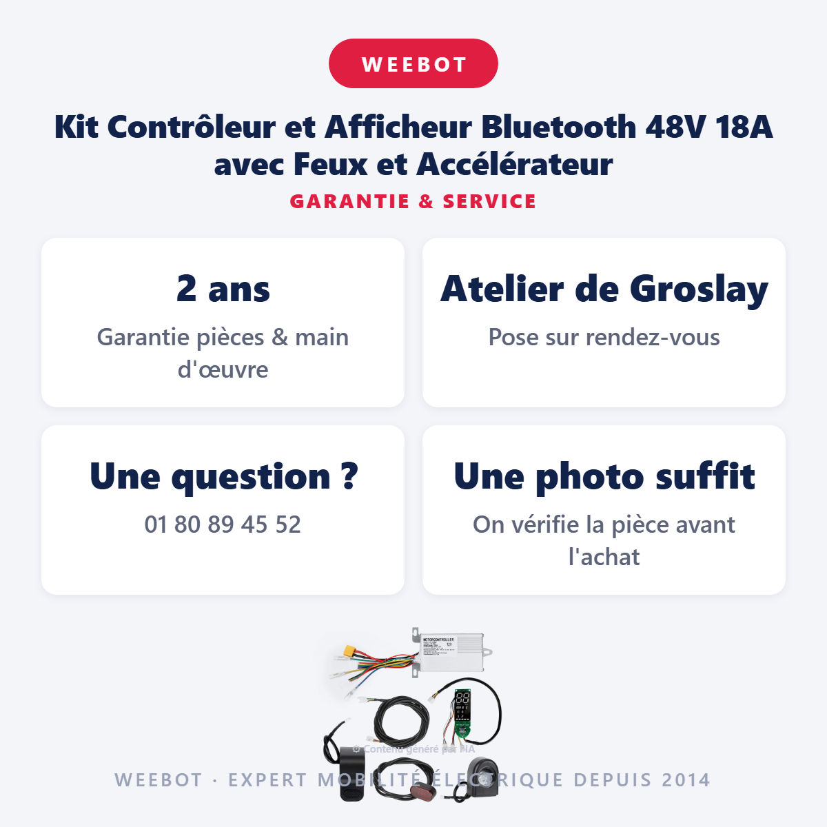 Kit Contrôleur et Afficheur Bluetooth 48V 18A avec Feux et Accélérateur : garantie 2 ans et service après-vente