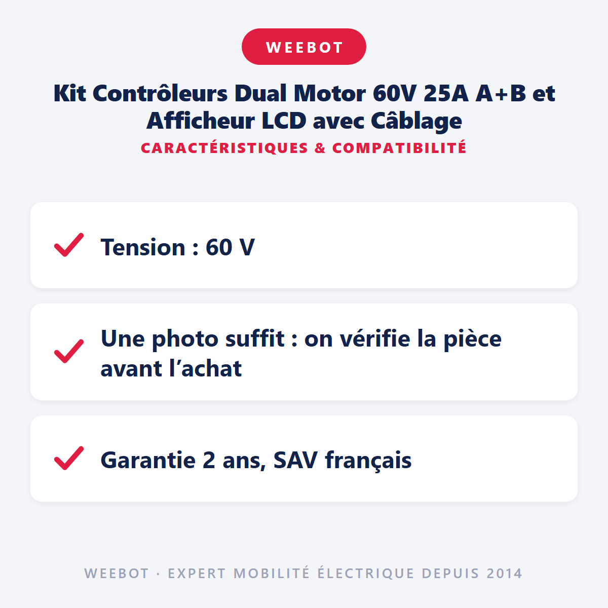 Kit Contrôleurs Dual Motor 60V 25A A+B et Afficheur LCD avec Câblage : caractéristiques et compatibilité