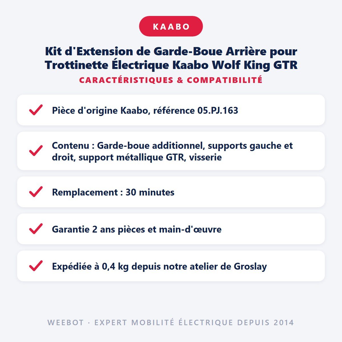 Kit d'Extension de Garde-Boue Arrière pour Trottinette Électrique Kaabo Wolf King GTR - Weebot