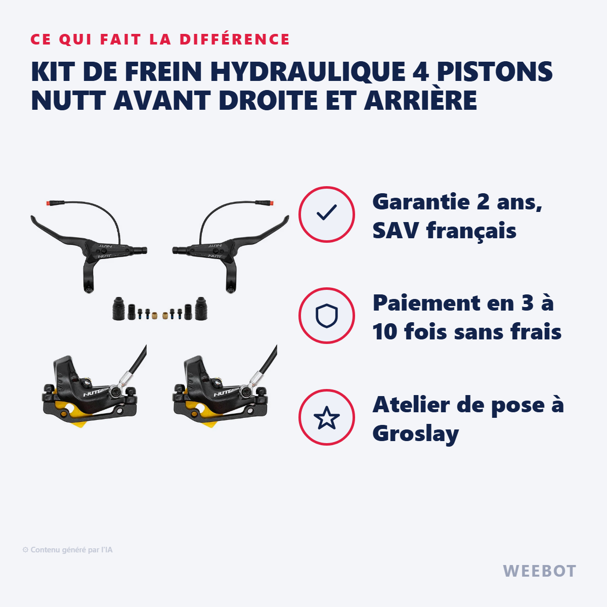 Kit de Frein Hydraulique 4 Pistons NUTT Avant Droite et Arrière : les points forts