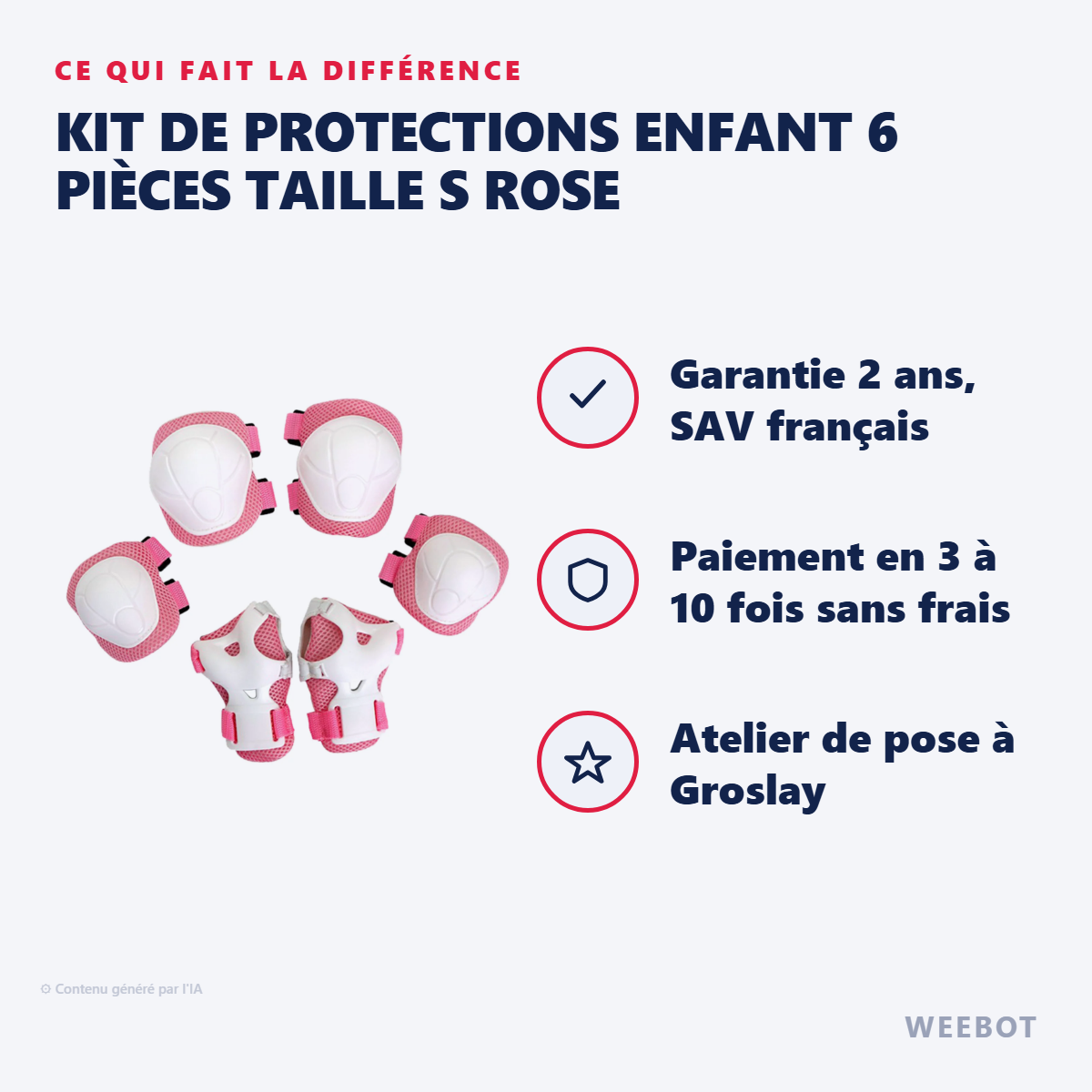 Kit de Protections Enfant 6 Pièces Taille S Rose : les points forts