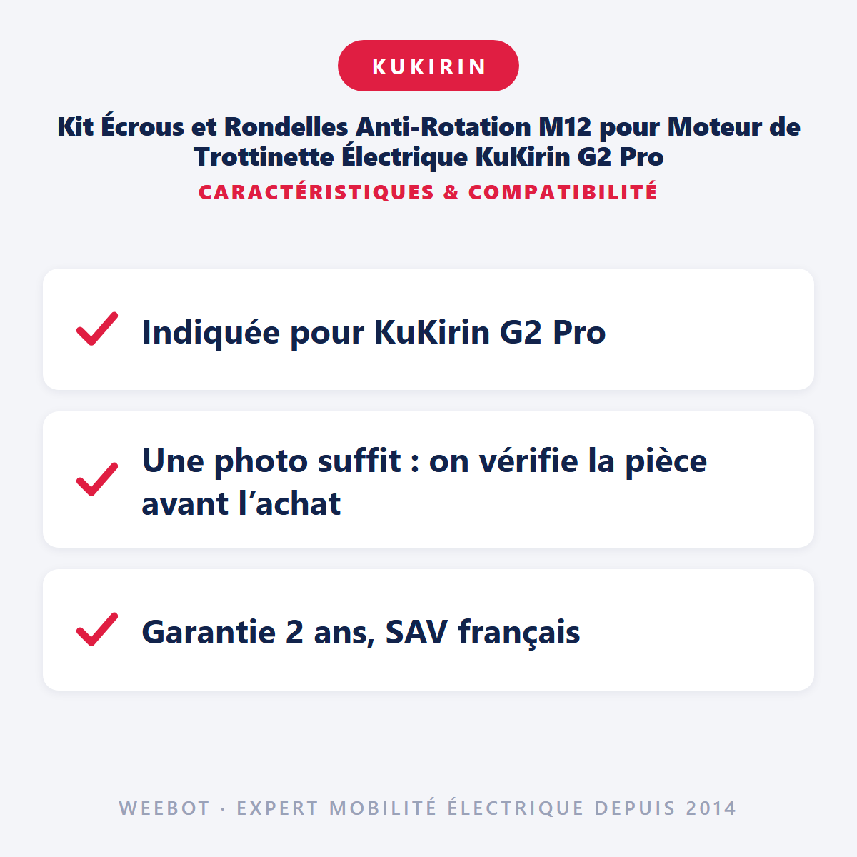 Kit Écrous et Rondelles Anti-Rotation M12 pour Moteur de Trottinette Électrique KuKirin G2 Pro : caractéristiques et compatibilité