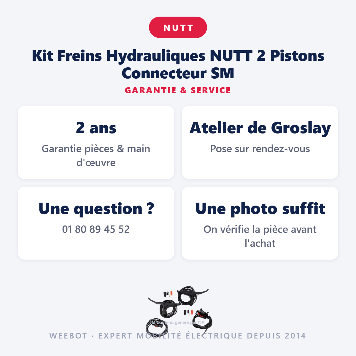 Kit Freins Hydrauliques NUTT 2 Pistons Connecteur SM : garantie 2 ans et service après-vente