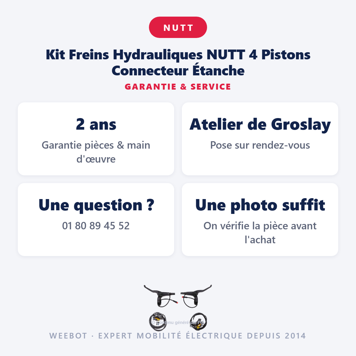 Kit Freins Hydrauliques NUTT 4 Pistons Connecteur Étanche : garantie 2 ans et service après-vente