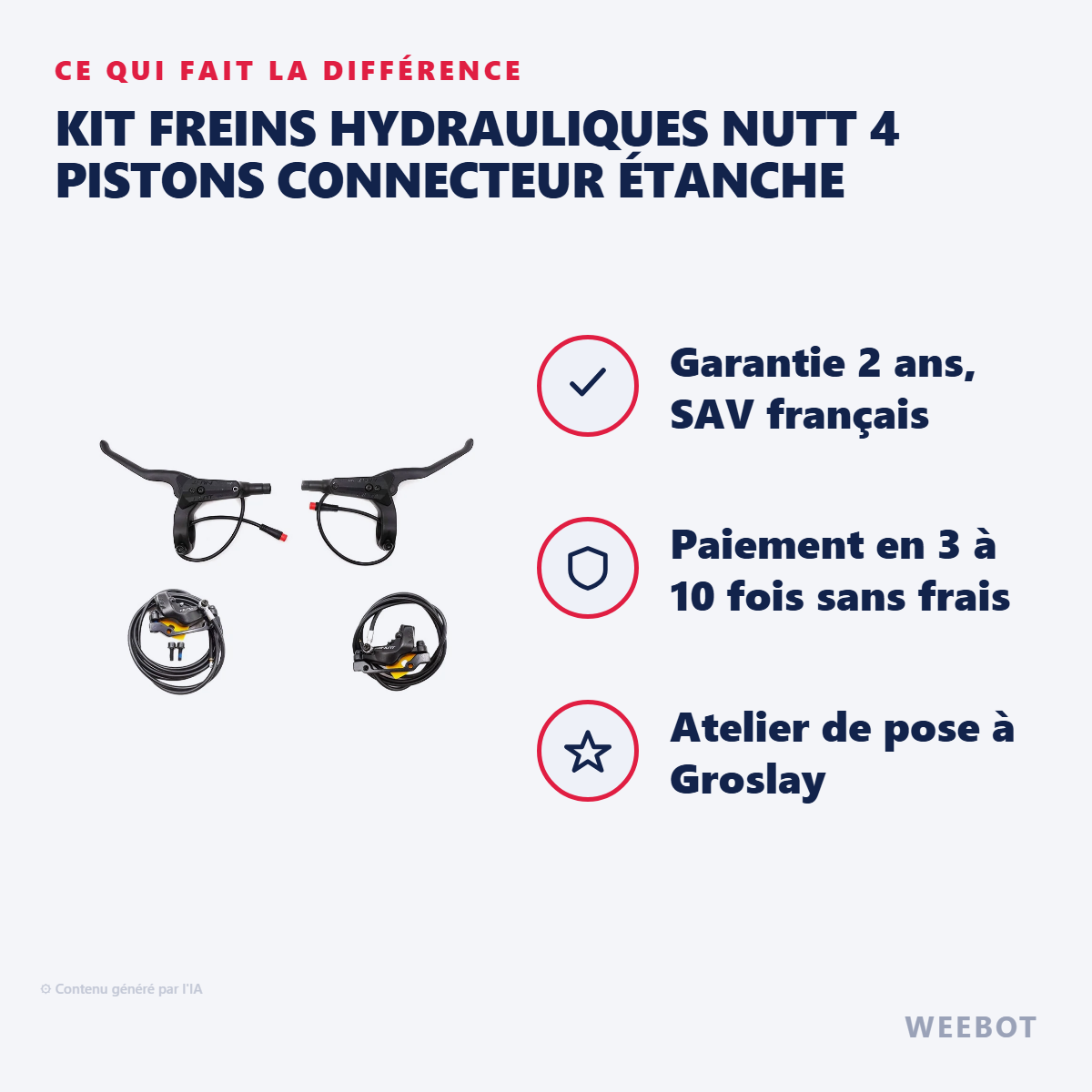 Kit Freins Hydrauliques NUTT 4 Pistons Connecteur Étanche : les points forts