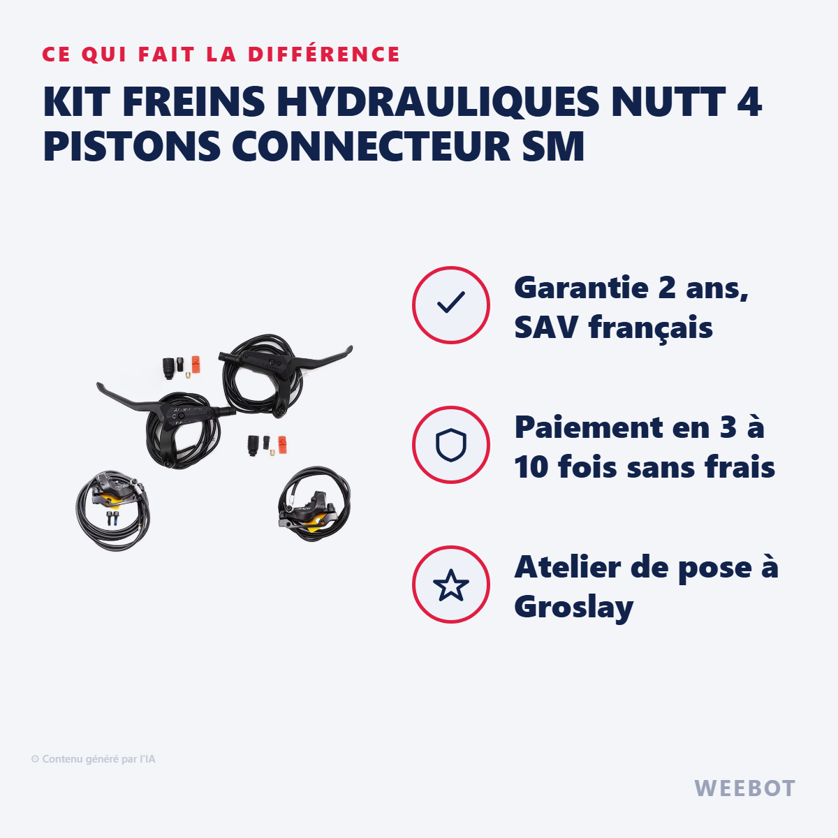 Kit Freins Hydrauliques NUTT 4 Pistons Connecteur SM : les points forts