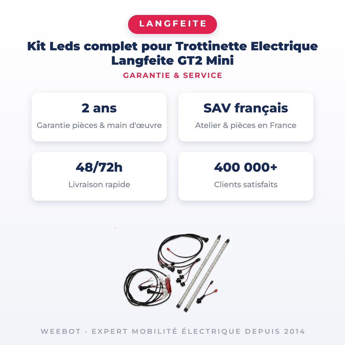 Kit Leds complet pour Trottinette Electrique Langfeite GT2 Mini — garantie 2 ans pièces et main d'œuvre : SAV français
