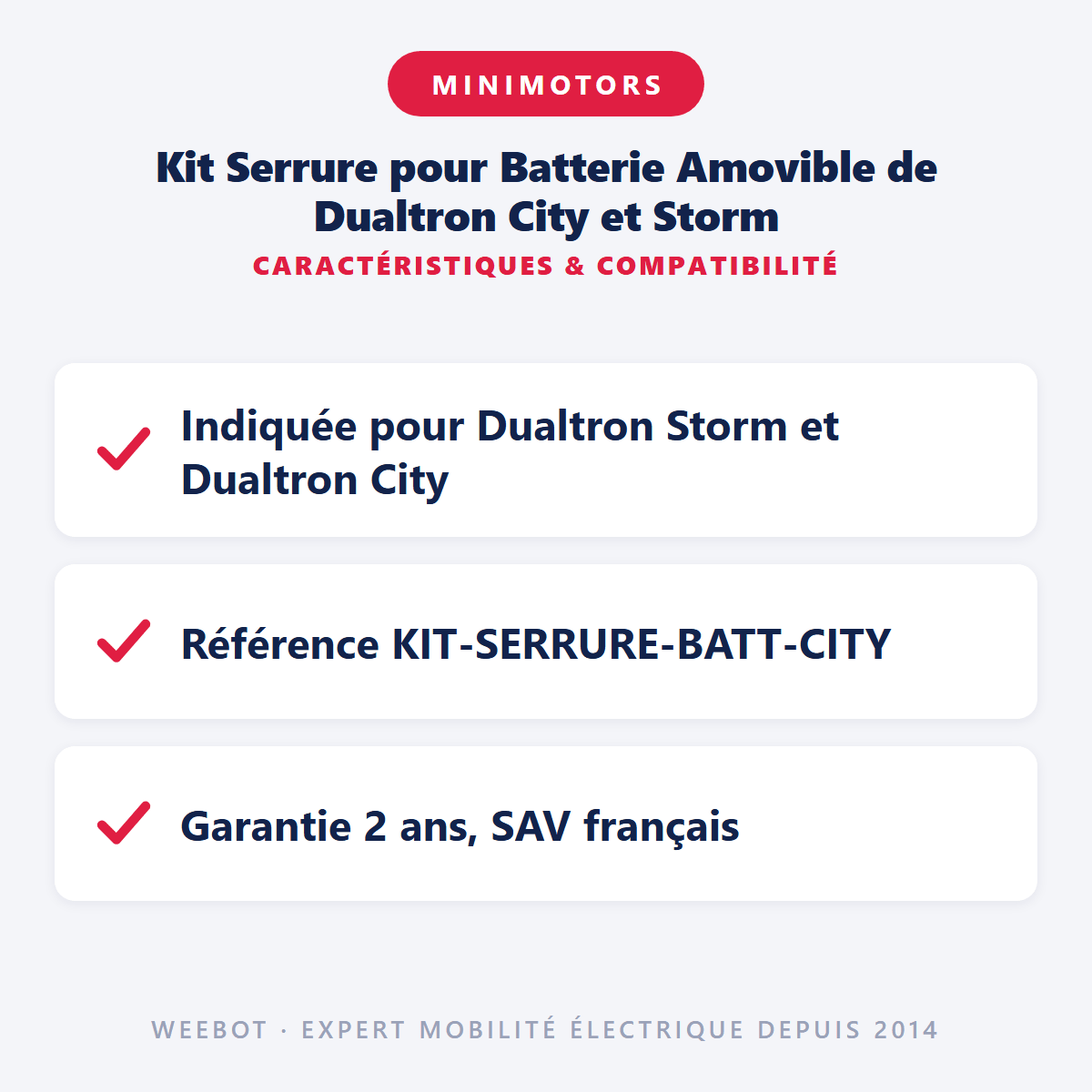 Kit Serrure pour Batterie Amovible de Dualtron City et Storm - Weebot