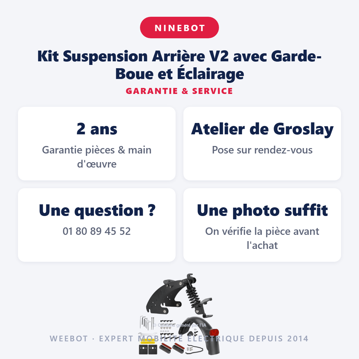 Kit Suspension Arrière V2 avec Garde-Boue et Éclairage : garantie 2 ans et service après-vente