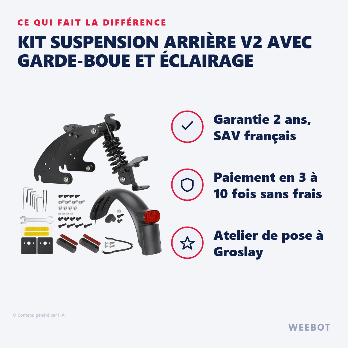 Kit Suspension Arrière V2 avec Garde-Boue et Éclairage : les points forts
