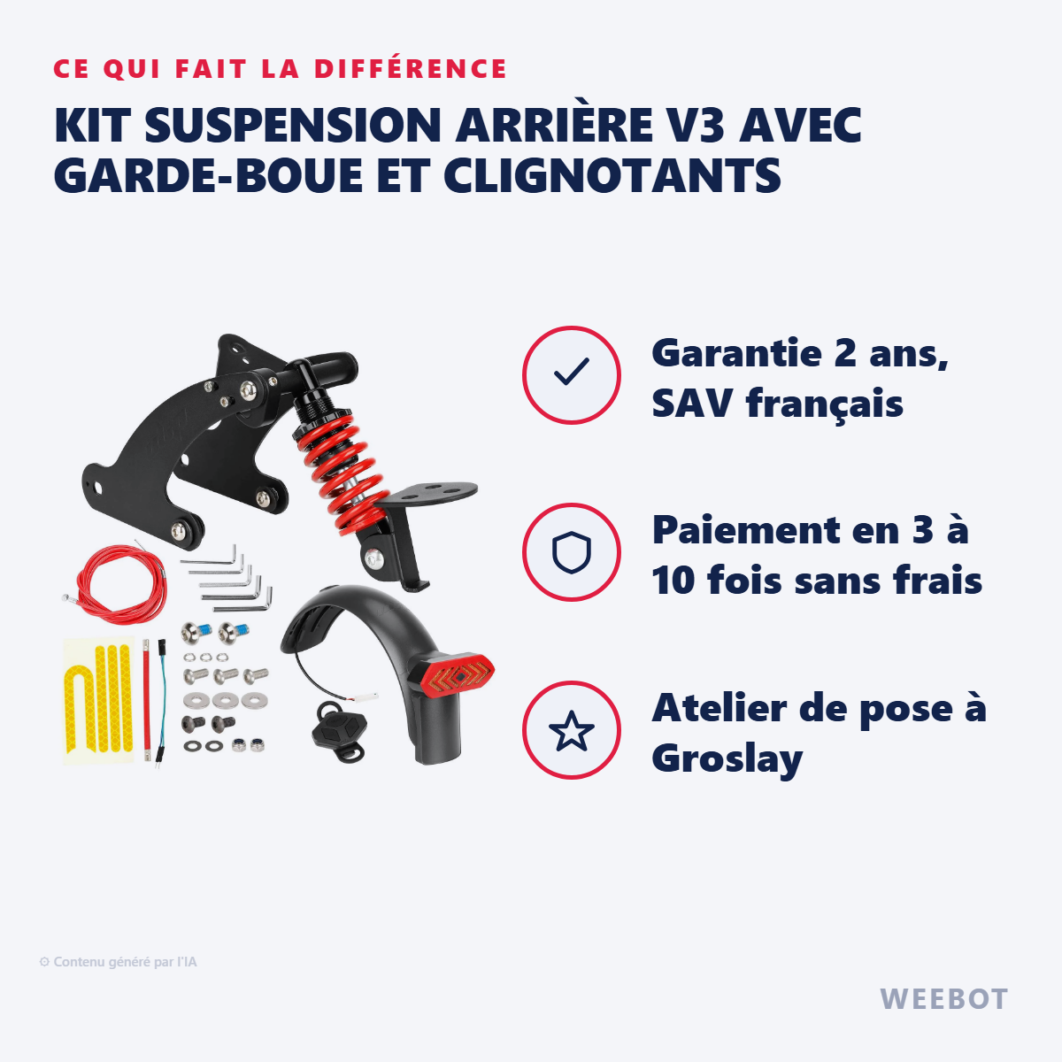 Kit Suspension Arrière V3 avec Garde-Boue et Clignotants : les points forts