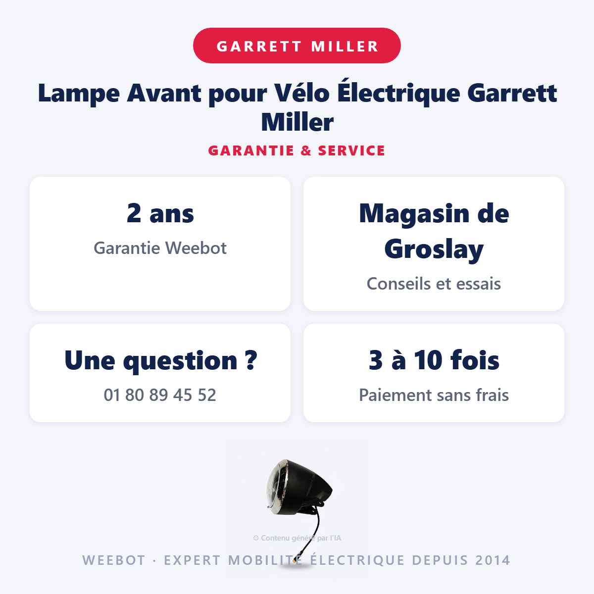 Lampe Avant pour Vélo Électrique Garrett Miller : garantie 2 ans et service après-vente