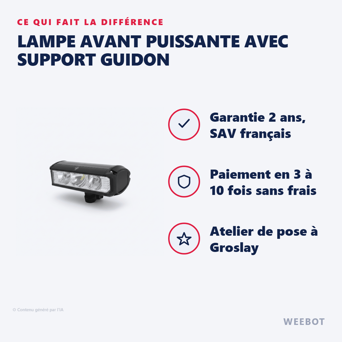 Lampe Avant Puissante avec Support Guidon pour Trottinettes pour trottinette Électrique - Weebot