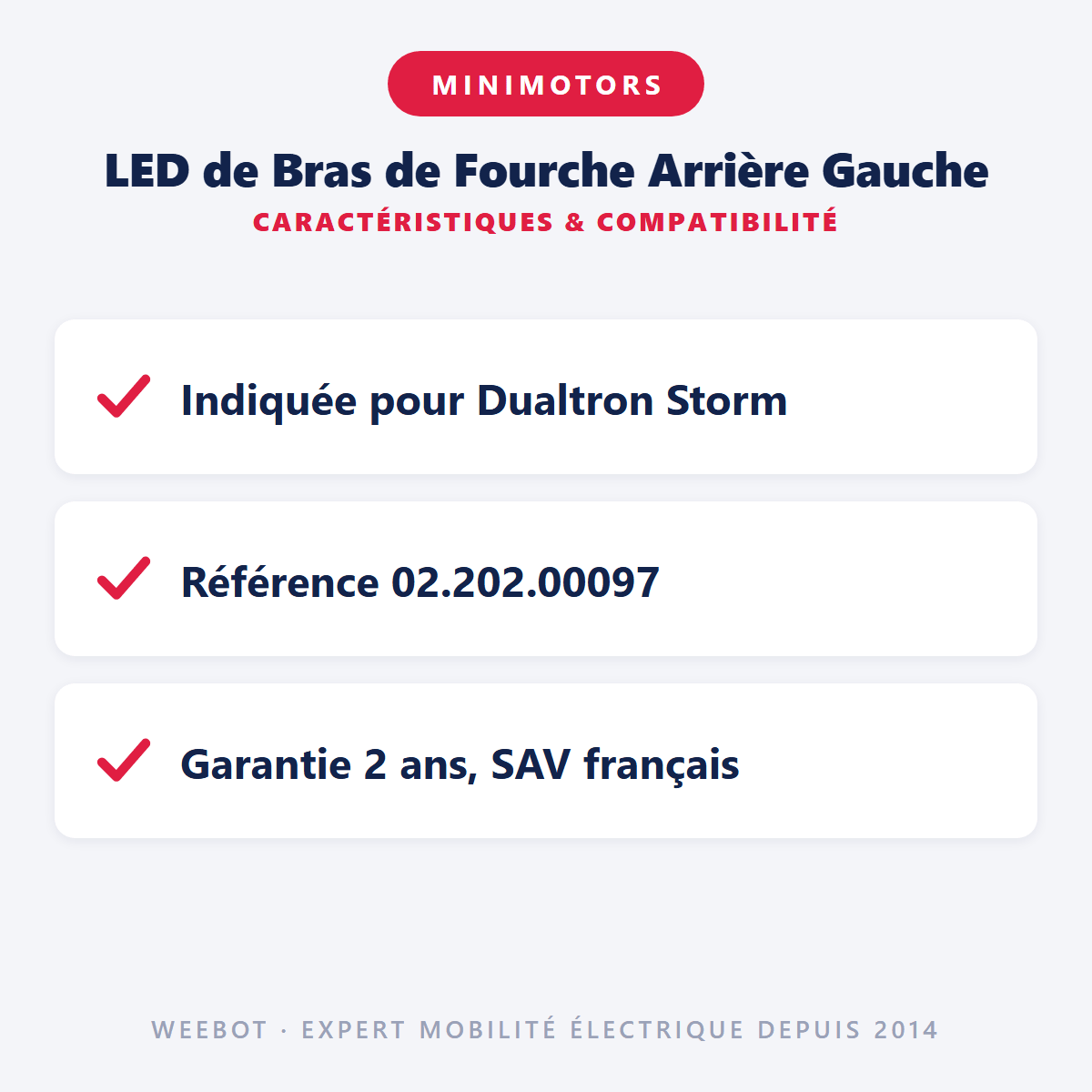 LED de Bras de Fourche Arrière Gauche pour Trottinette Electrique Dualtron Storm Limited - Weebot
