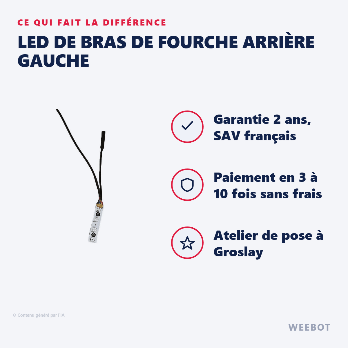 LED de Bras de Fourche Arrière Gauche pour Trottinette Electrique Dualtron Thunder 2, Thunder 3 et Achilleus - Weebot