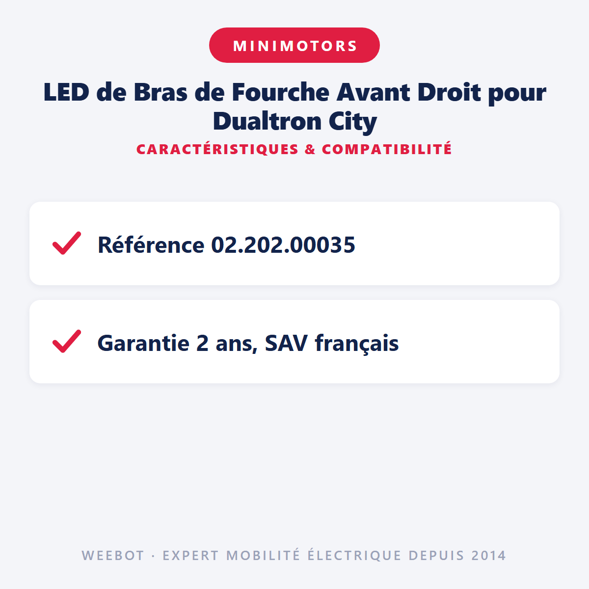 LED de Bras de Fourche Avant Droit pour Dualtron City - Weebot