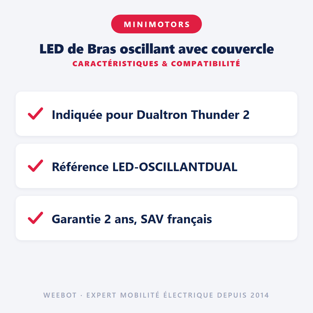 LED de Bras oscillant avec couvercle pour Trottinette Électrique Dualtron Thunder 2 - Weebot