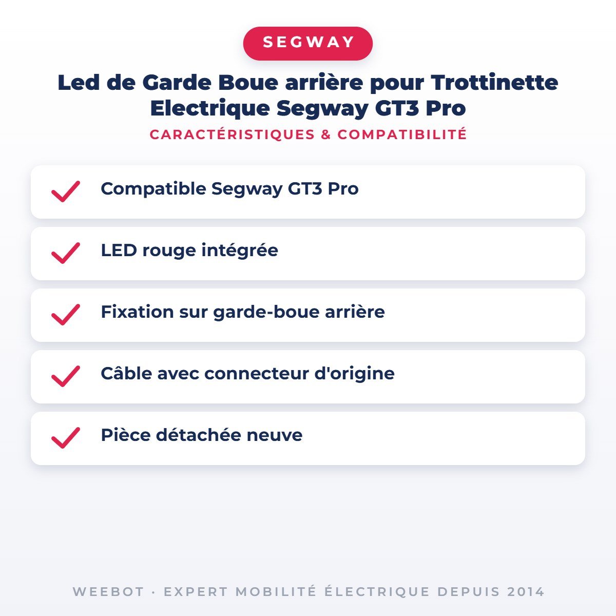 Led de Garde Boue arrière pour Trottinette Electrique Segway GT3 Pro - Weebot