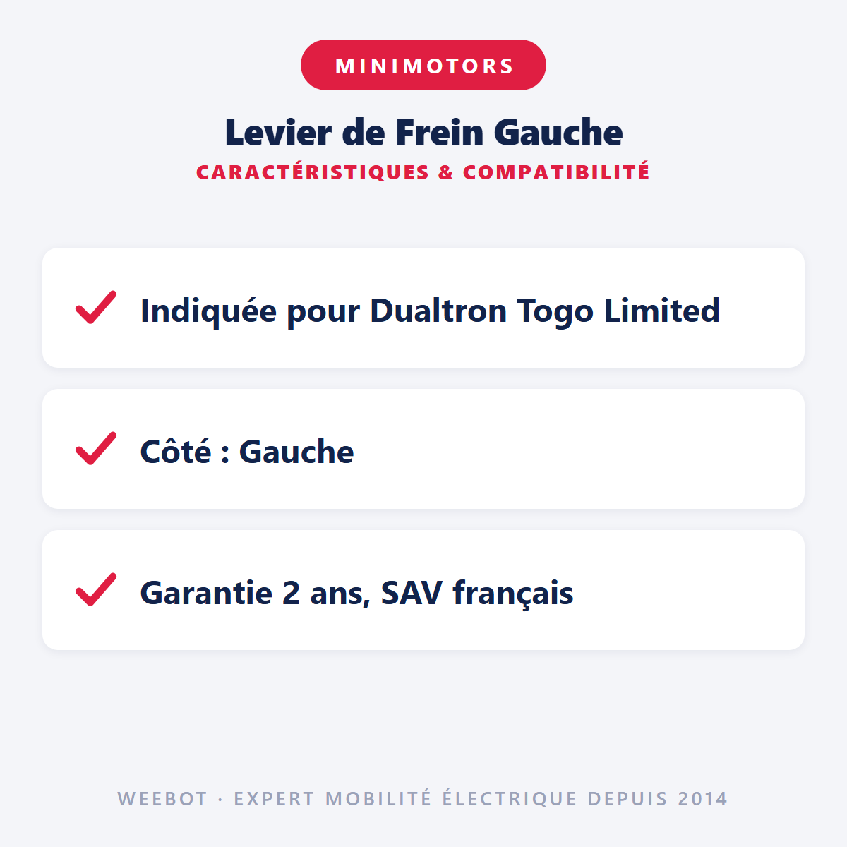 Levier de Frein Gauche pour Trottinette Électrique Dualtron Togo Limited - Weebot