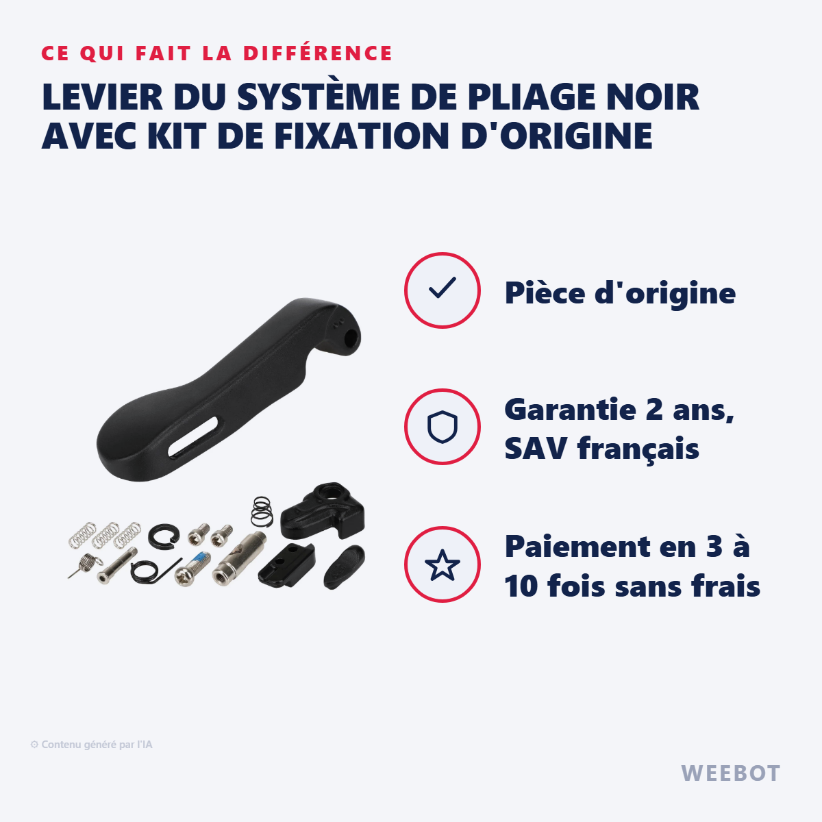 Levier du Système de Pliage Noir avec Kit de Fixation d'Origine : les points forts