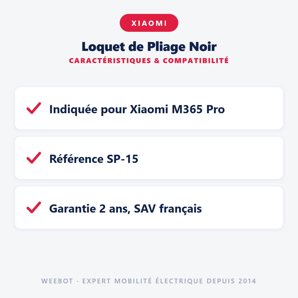 Loquet de Pliage Noir pour Trottinette Électrique Xiaomi M365 & Pro - Weebot
