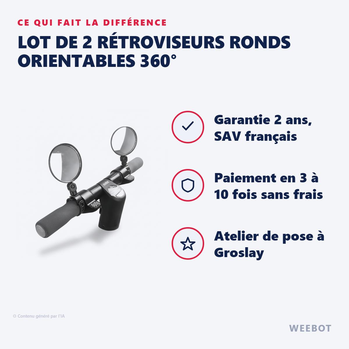 Lot de 2 Rétroviseurs Ronds Orientables 360° : les points forts