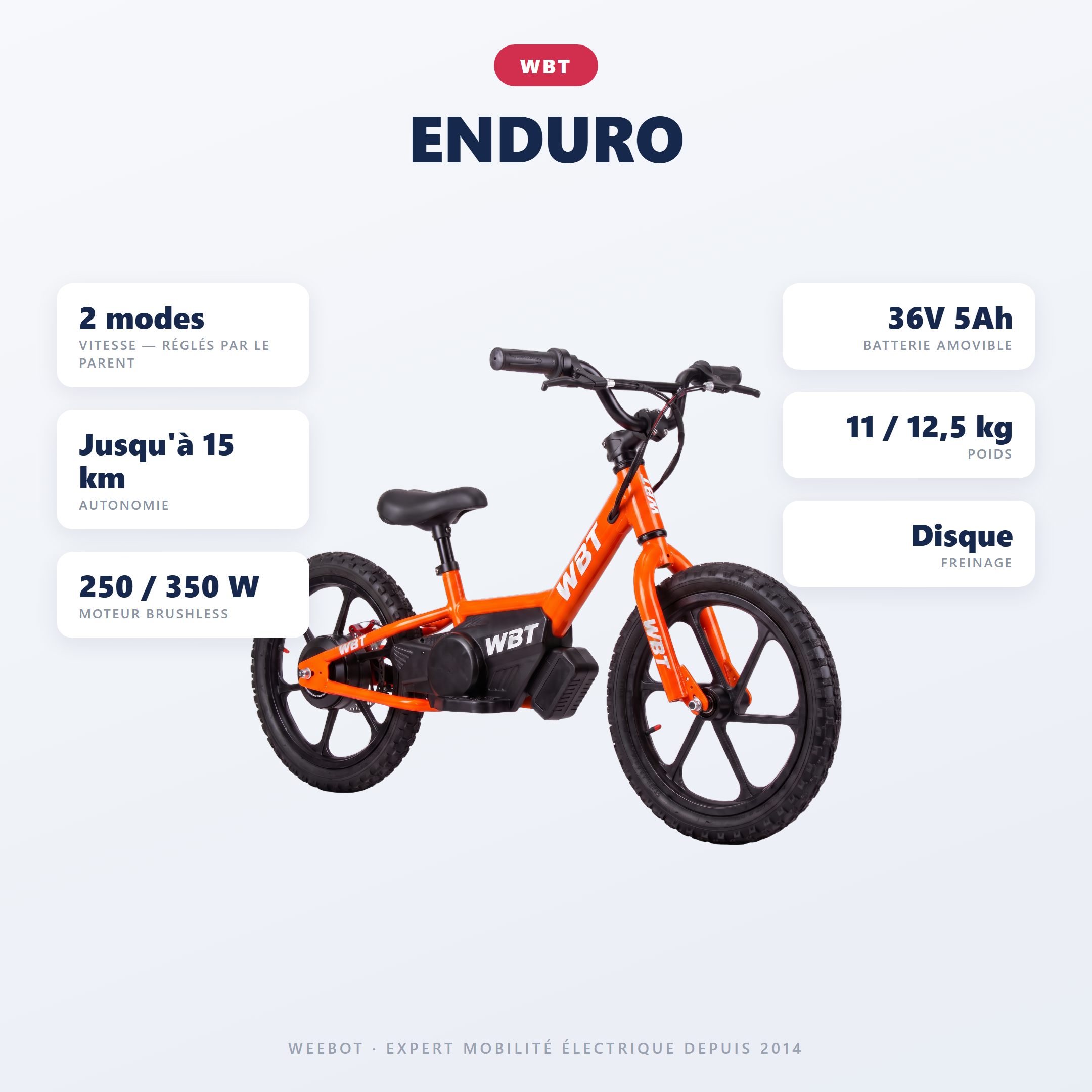 draisienne électrique tout terrain WBT Enduro - caractéristiques techniques