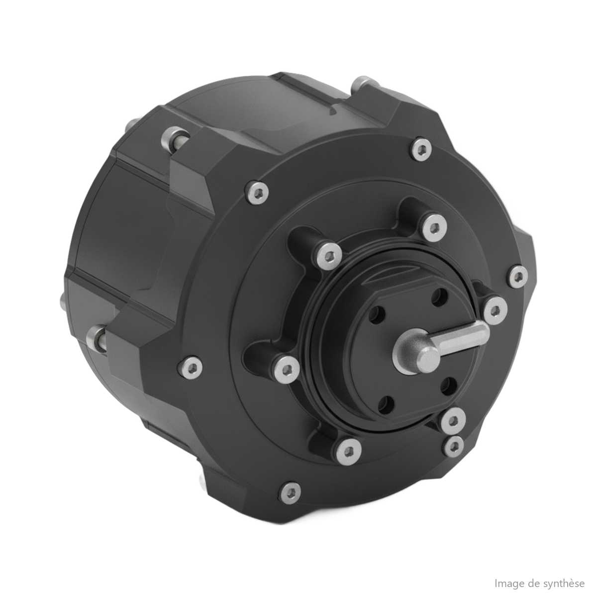 Dessin d'un moteur arrière avec capteur hall pour Rovoron S7 vu de trois-quarts