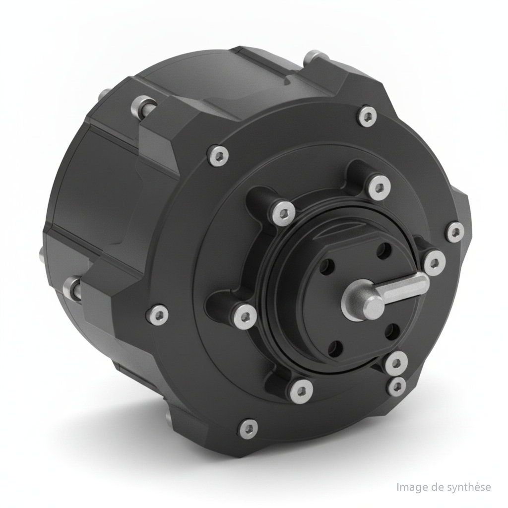 Dessin d'un moteur arrière avec capteur hall pour Rovoron S7 vu de trois-quarts