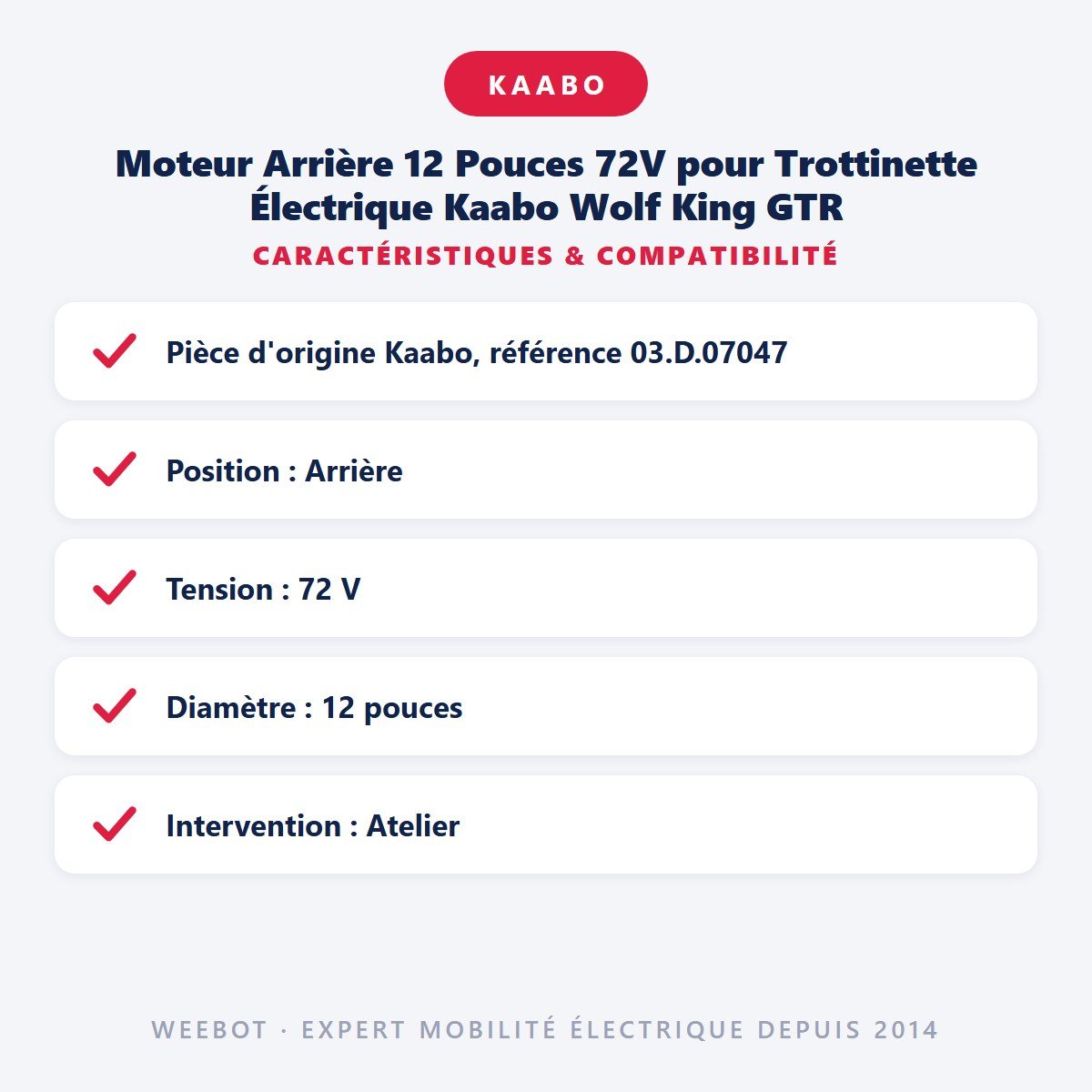 Moteur Arrière 12 Pouces 72V pour Trottinette Électrique Kaabo Wolf King GTR - Weebot