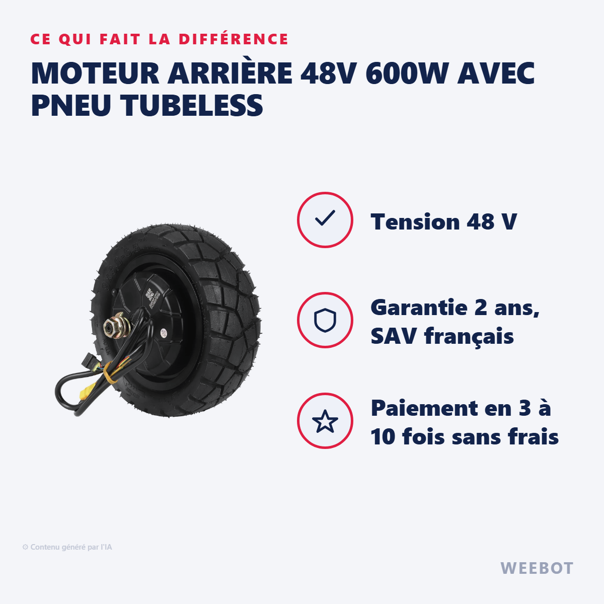 Moteur Arrière 48V 600W avec Pneu Tubeless : les points forts
