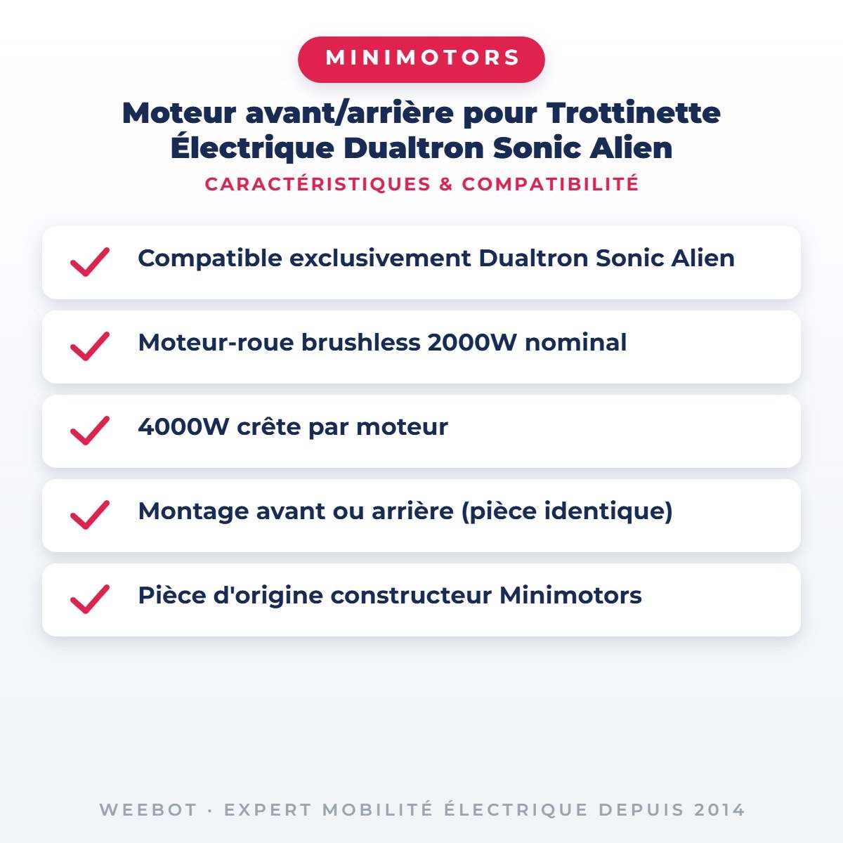 Moteur avant/arrière pour Trottinette Électrique Dualtron Sonic Alien - Weebot