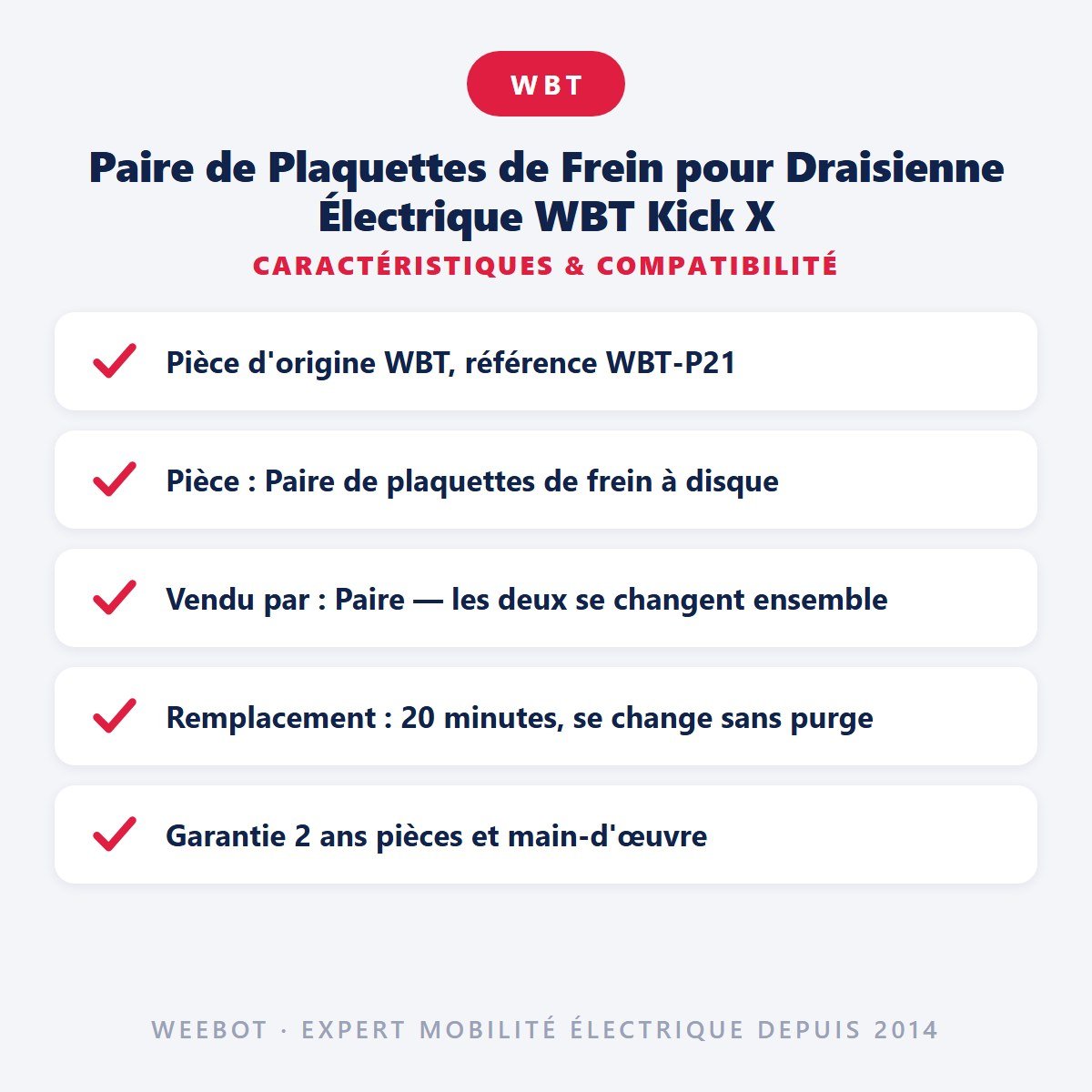 Paire de Plaquettes de Frein pour Draisienne Électrique WBT Kick X - Weebot