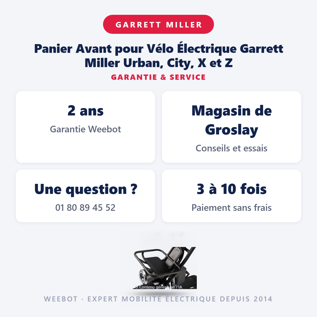 Panier Avant pour Vélo Électrique Garrett Miller Urban, City, X et Z : garantie 2 ans et service après-vente