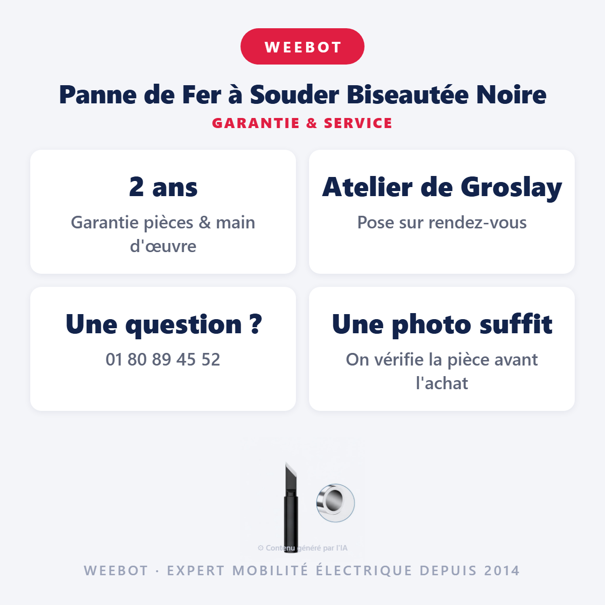 Panne de Fer à Souder Biseautée Noire : garantie 2 ans et service après-vente