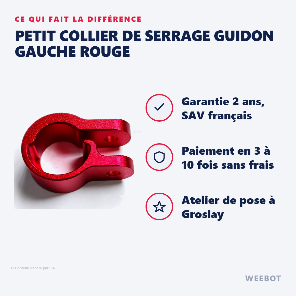 Petit Collier de Serrage Guidon Gauche Rouge : les points forts