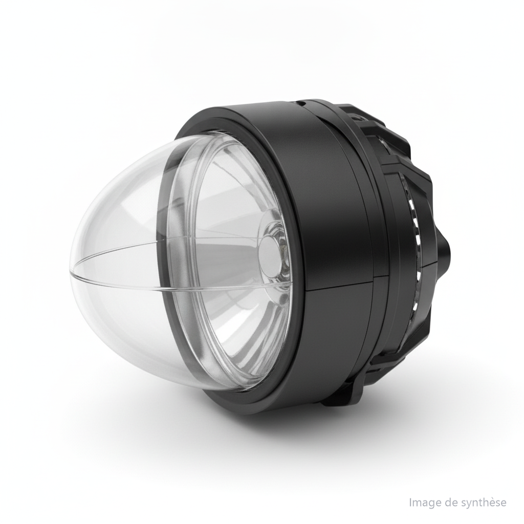 Phare avant rond avec optique transparente pour trottinette électrique Dualtron Dolphin vu de trois-quarts