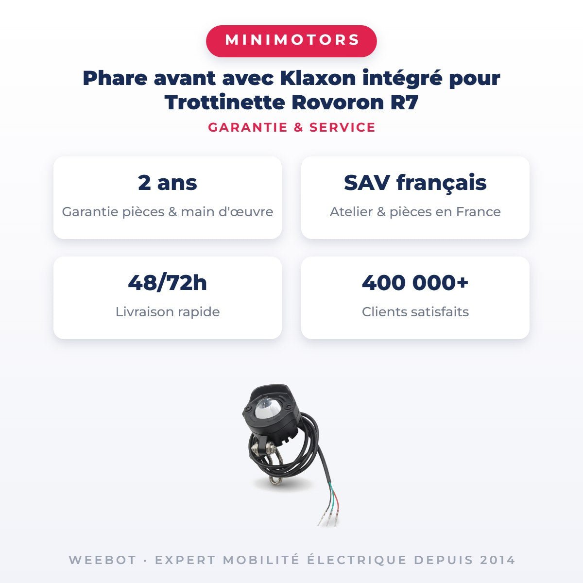 Phare avant avec Klaxon intégré pour Trottinette Rovoron R7 - Weebot