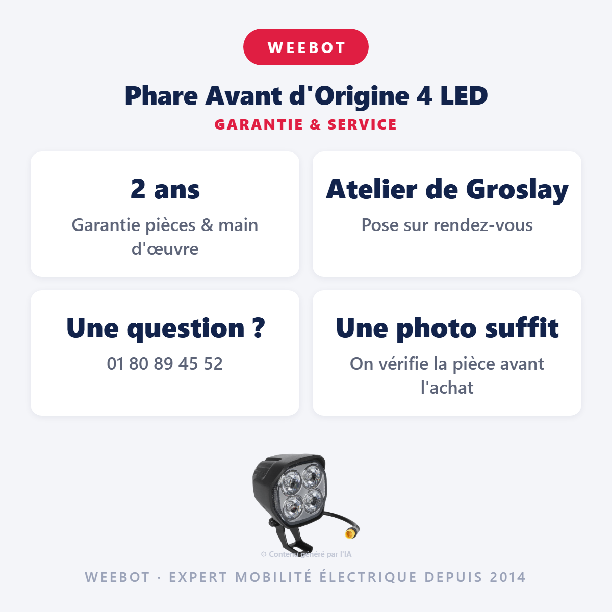 Phare Avant d'Origine 4 LED : garantie 2 ans et service après-vente