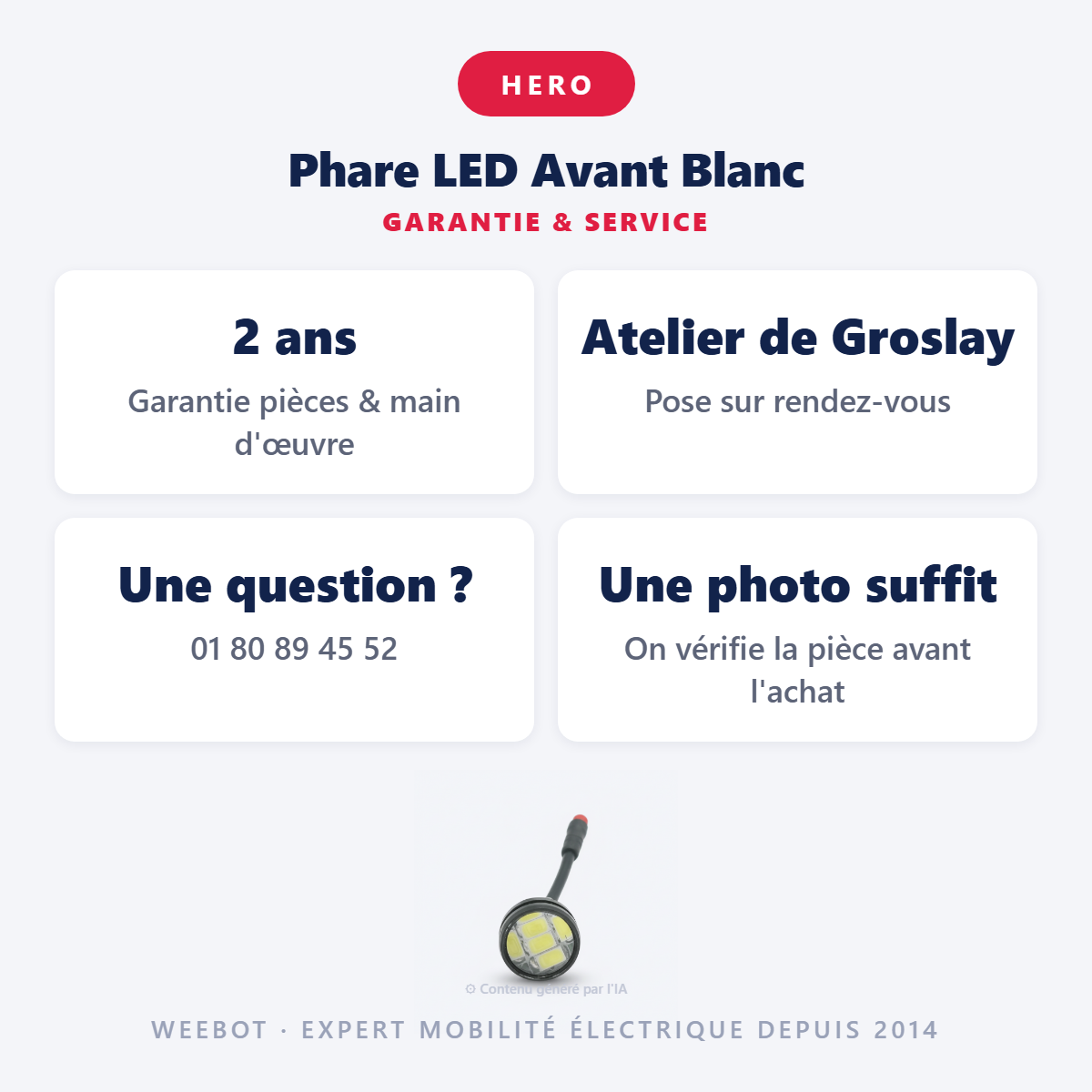Phare LED Avant Blanc : garantie 2 ans et service après-vente