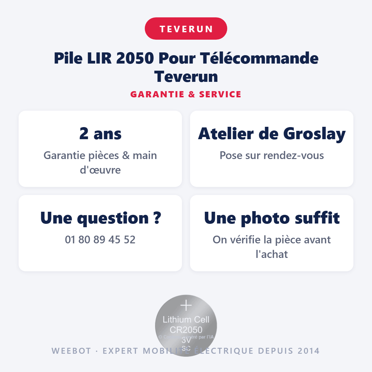 Pile LIR 2050 Pour Télécommande Teverun - Weebot