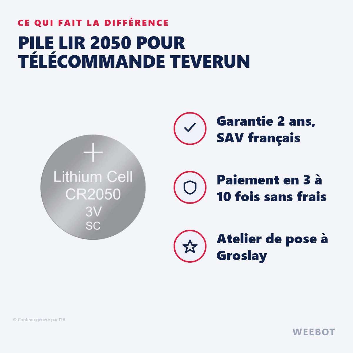 Pile LIR 2050 Pour Télécommande Teverun - Weebot